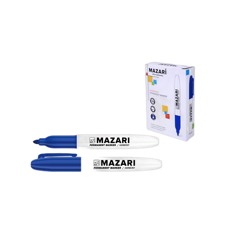 Маркер перм. 2мм синий HARMONY"остроконечный Mazar